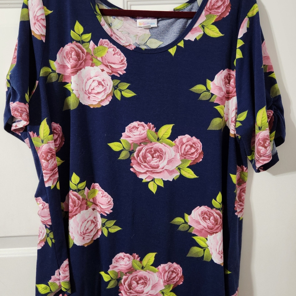 LuLaRoe Navy Top with Pink Floral Pattern